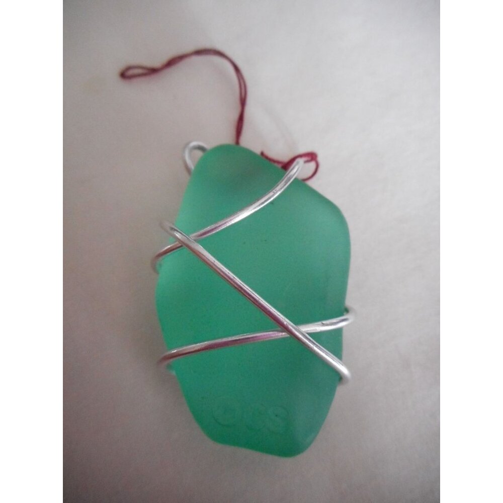 Silver Wire wrapped Green Sea Glass pendant